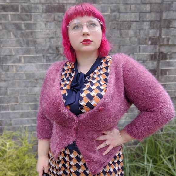 New York & Company Sweaters - New York & Company Dark Magenta Fuzzy Cardigan